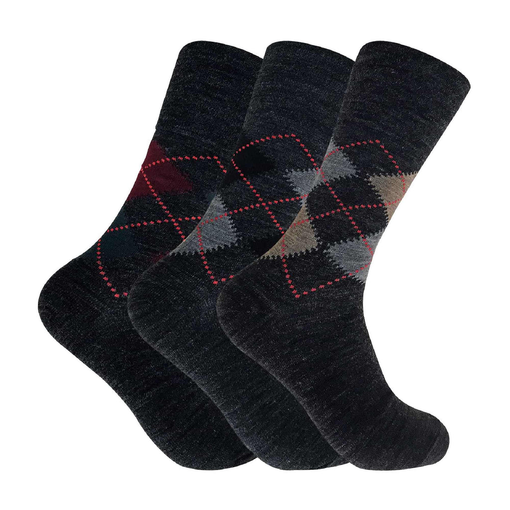 3 Pack Mens Non Elastic Lambs Wool Blend Socks with Loose Top