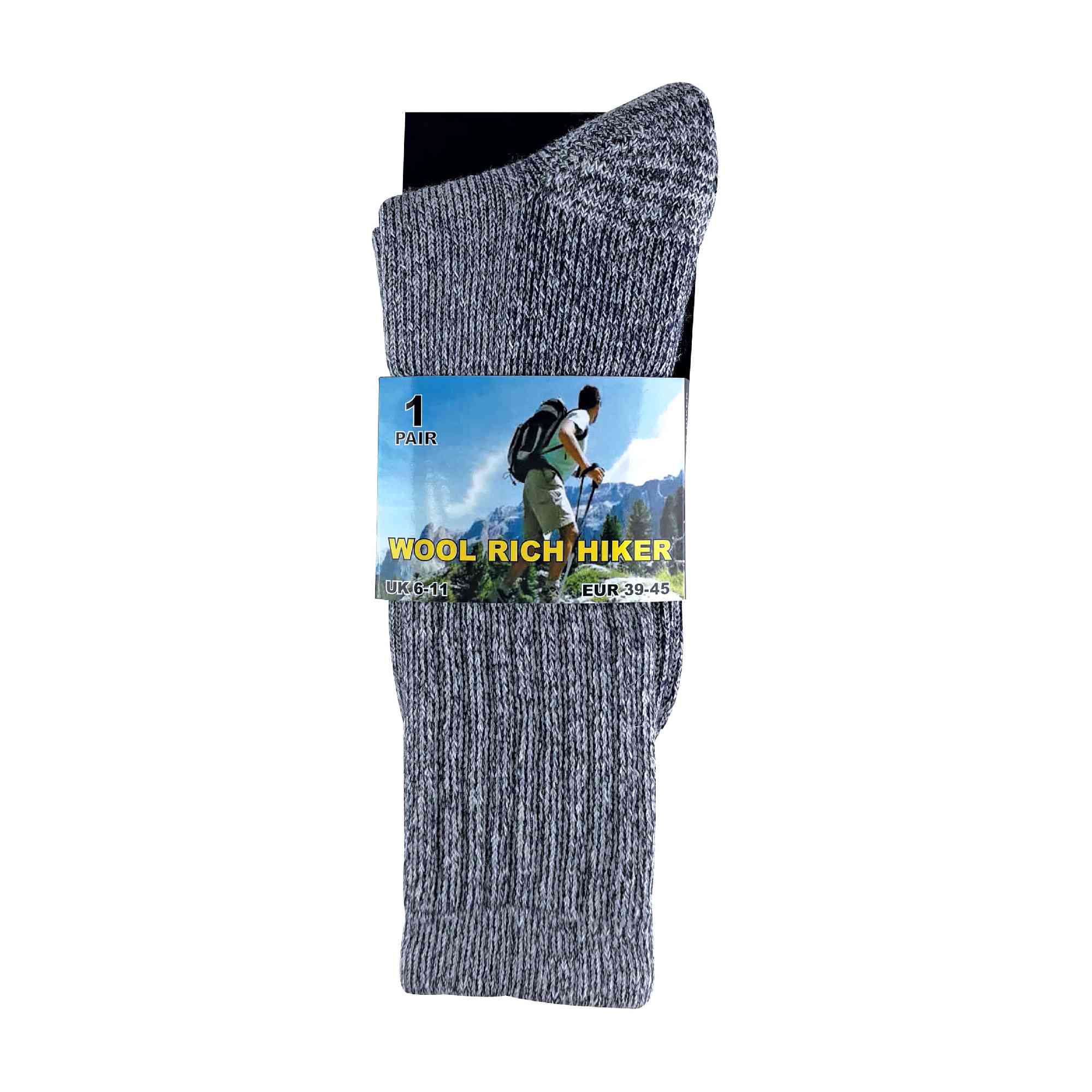 2 Pack Mens Cushioned Heel & Toe Thermal Wool Hiking Socks