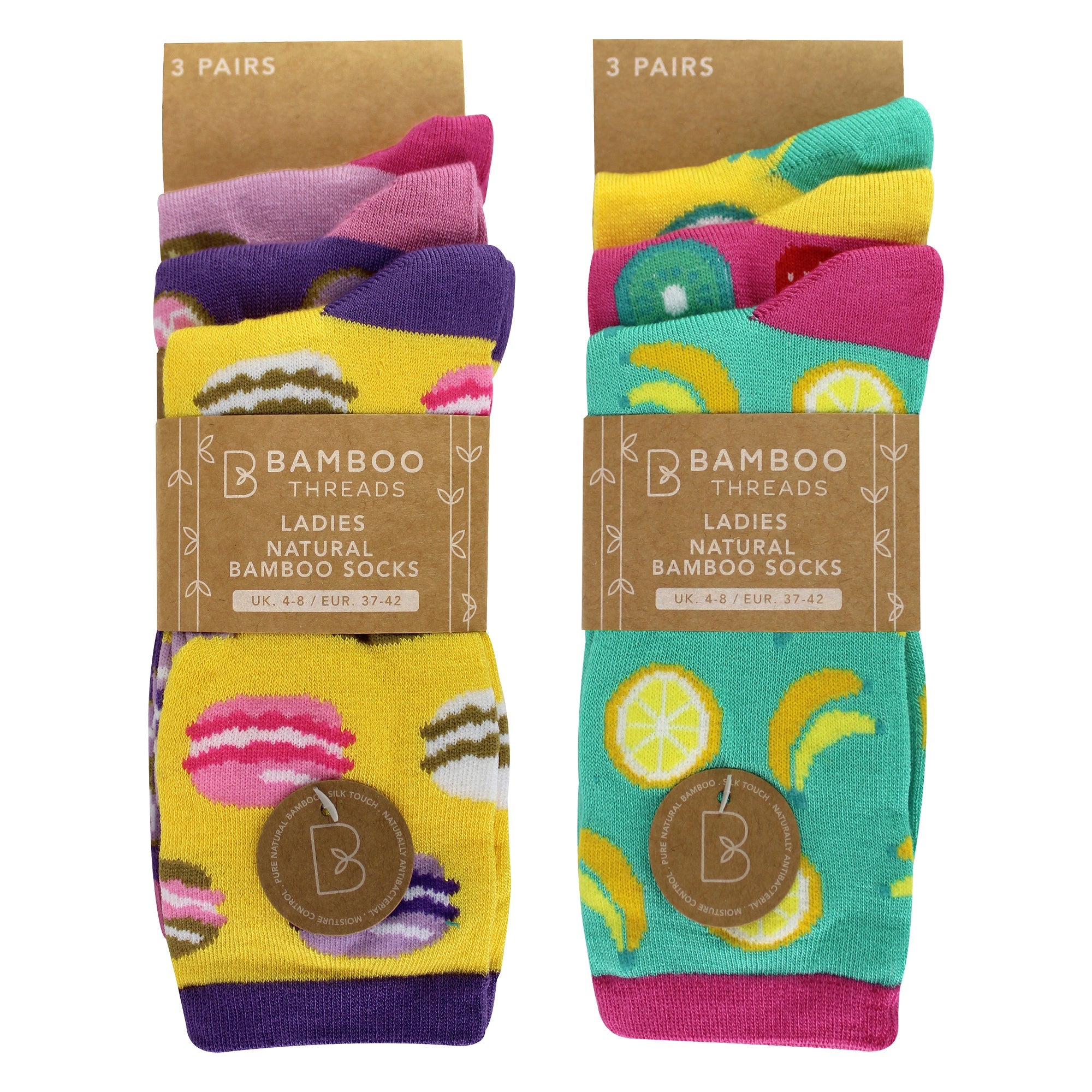 6 Pack Ladies Novelty Food Design Socks | Fun Colourful Bamboo Socks
