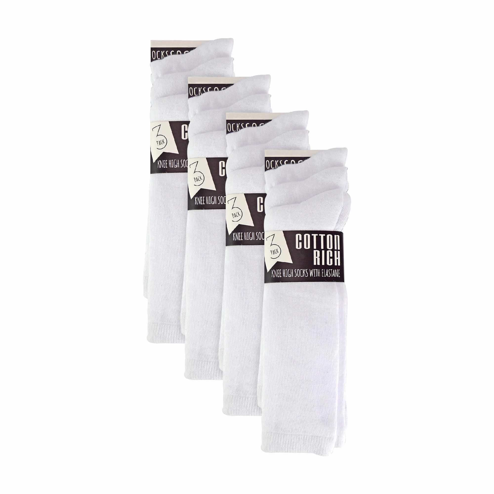 12 Pack Girls Long Knee High Soft Cotton School Socks