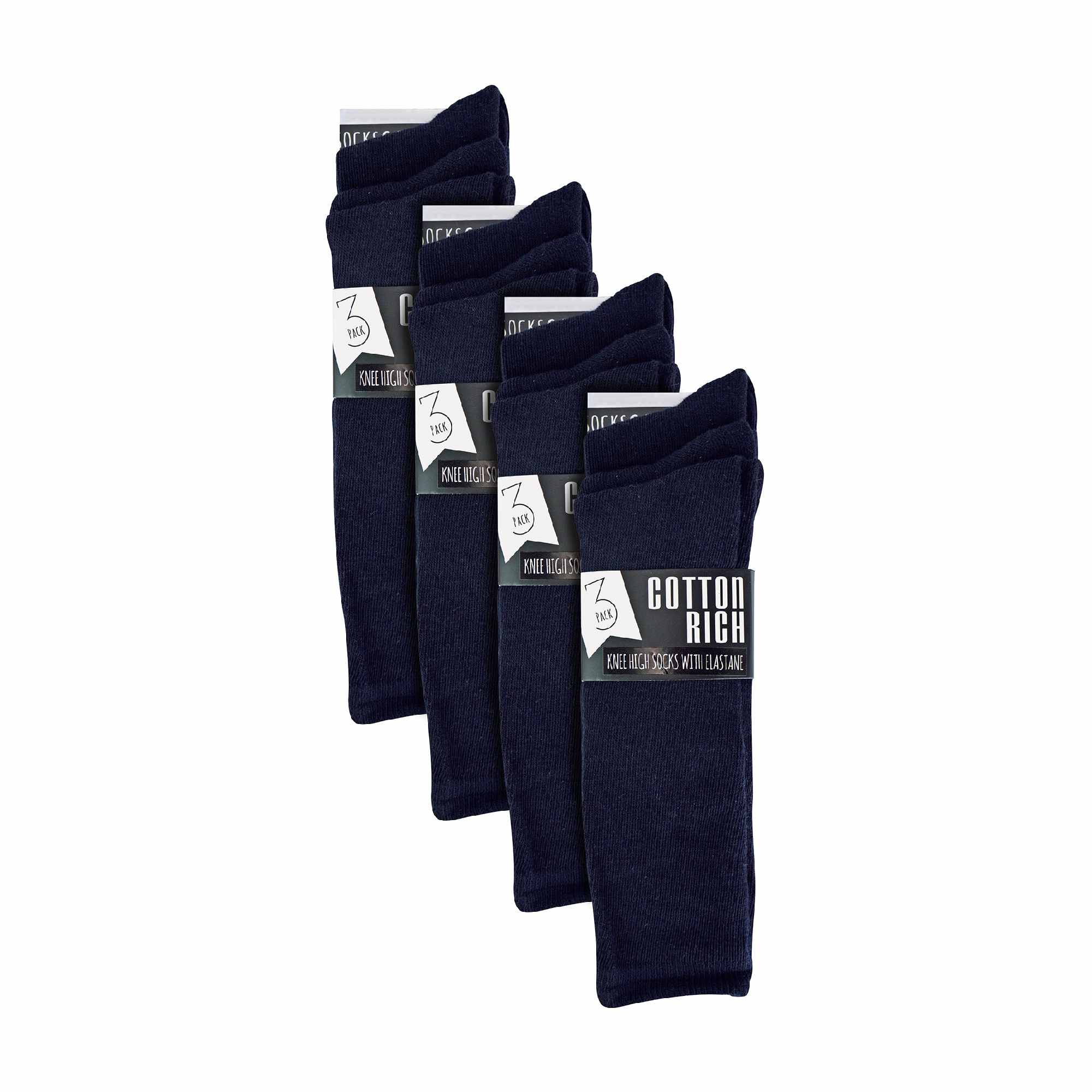 12 Pack Girls Long Knee High Soft Cotton School Socks