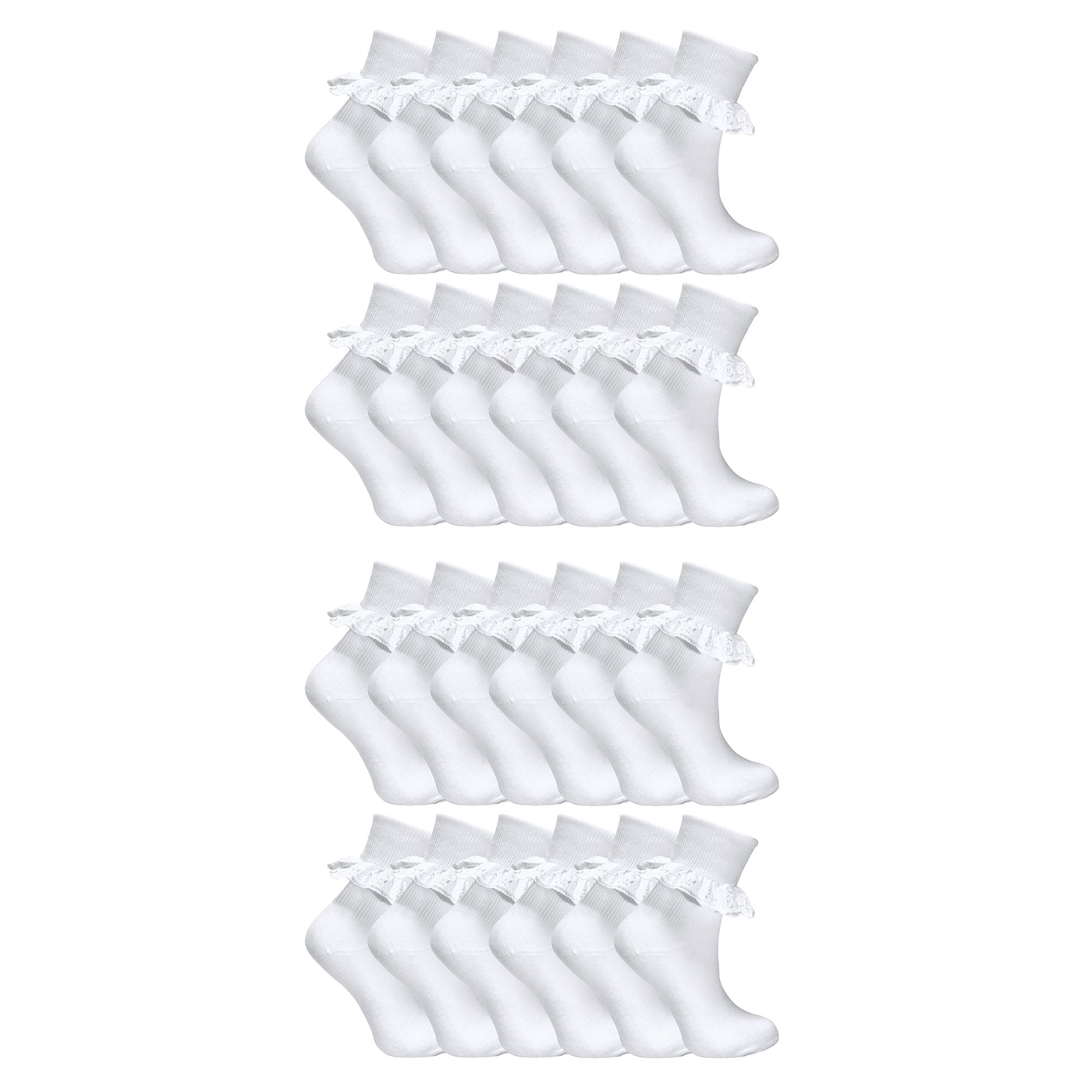 24 Pair White Frilly Lace Socks for Girls