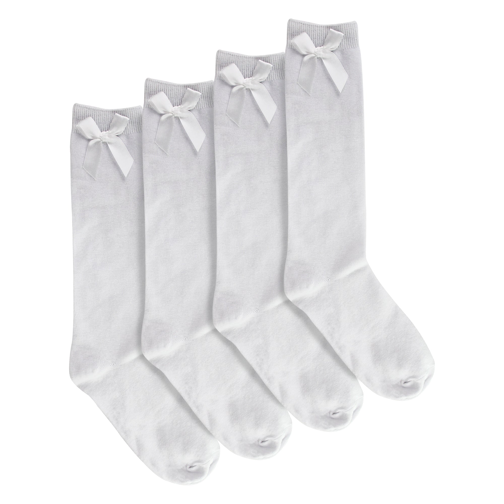 Girls 4 Pack Knee High School Socks with Ribbon Bow | Kids Plain Long Socks