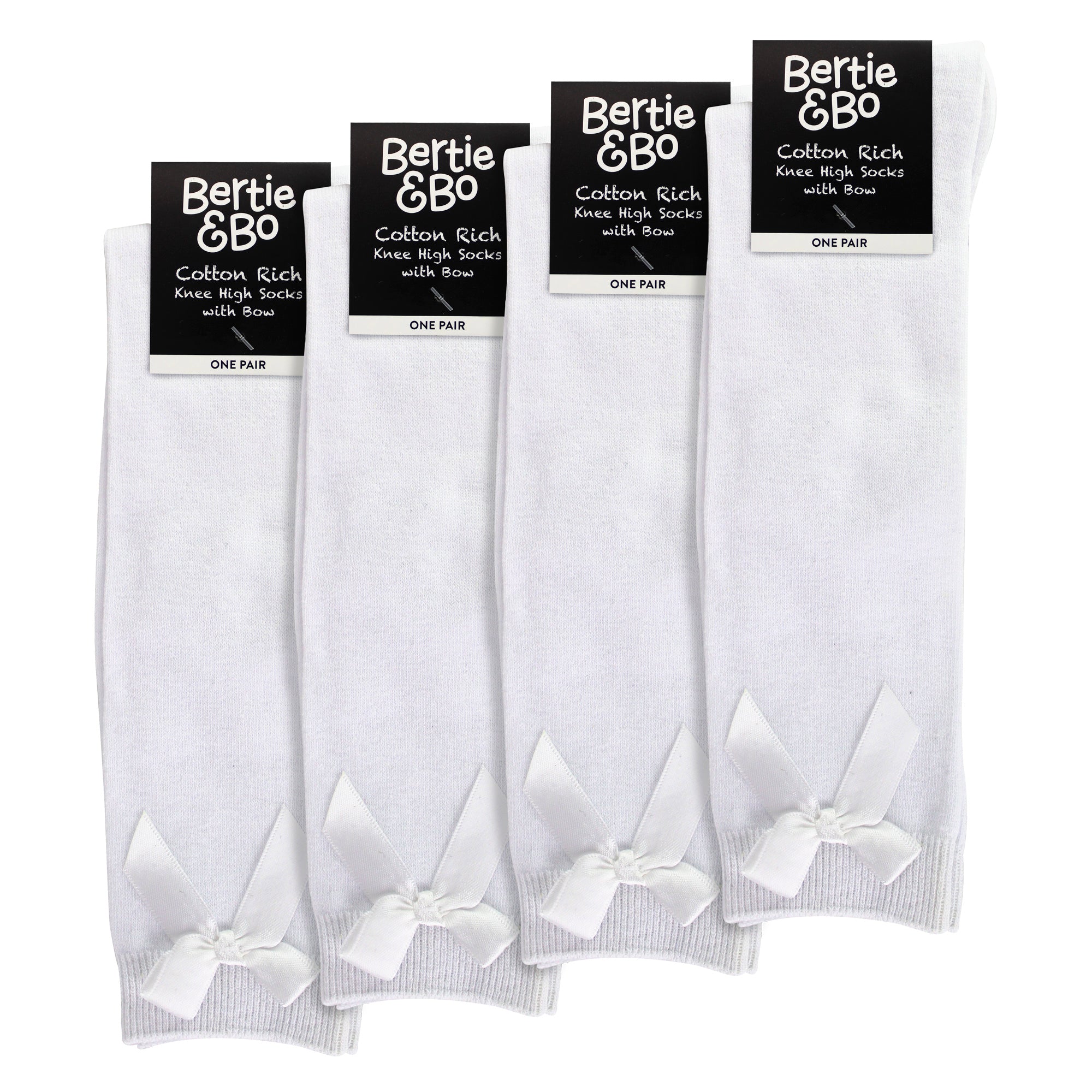 Girls 4 Pack Knee High School Socks with Ribbon Bow | Kids Plain Long Socks