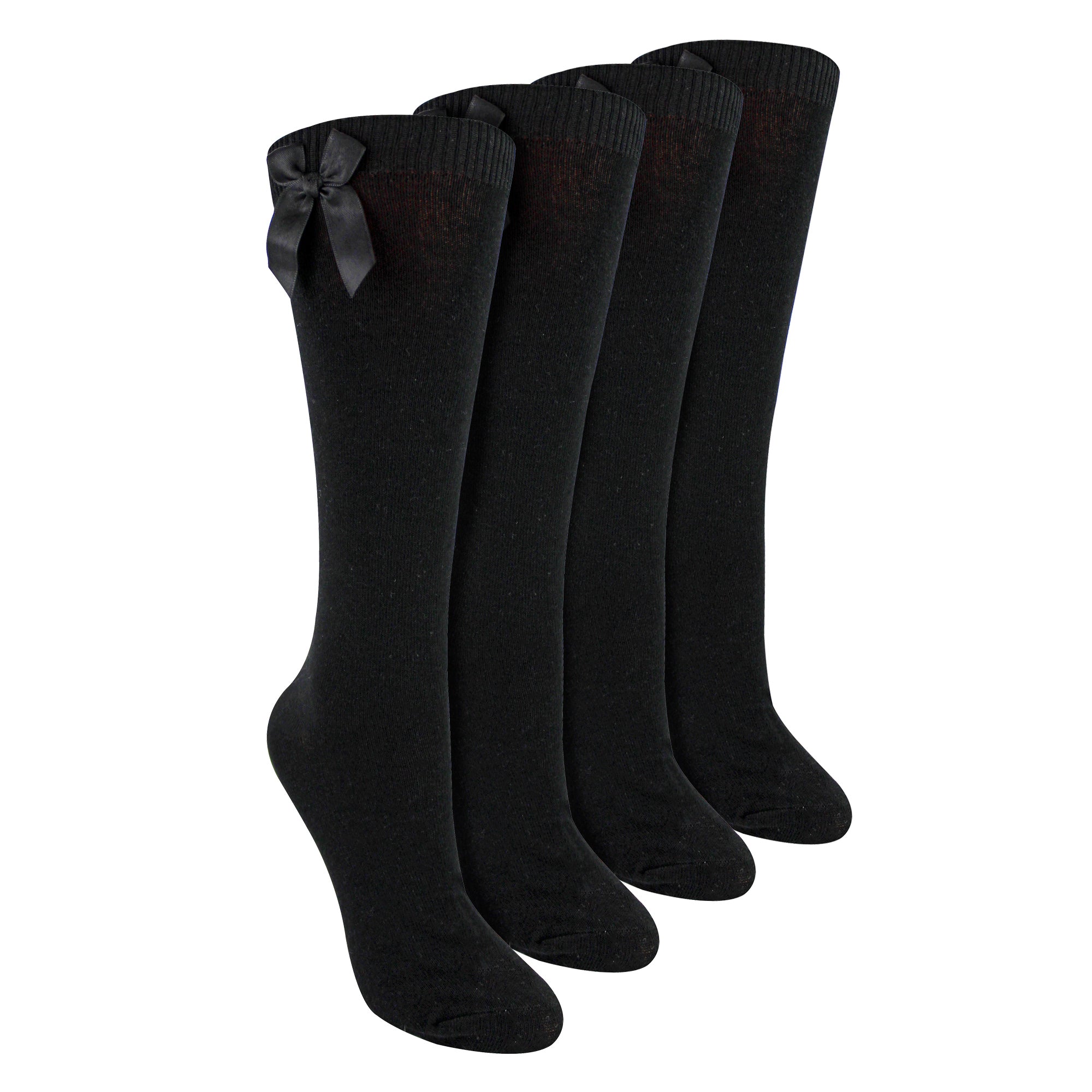 Girls 4 Pack Knee High School Socks with Ribbon Bow