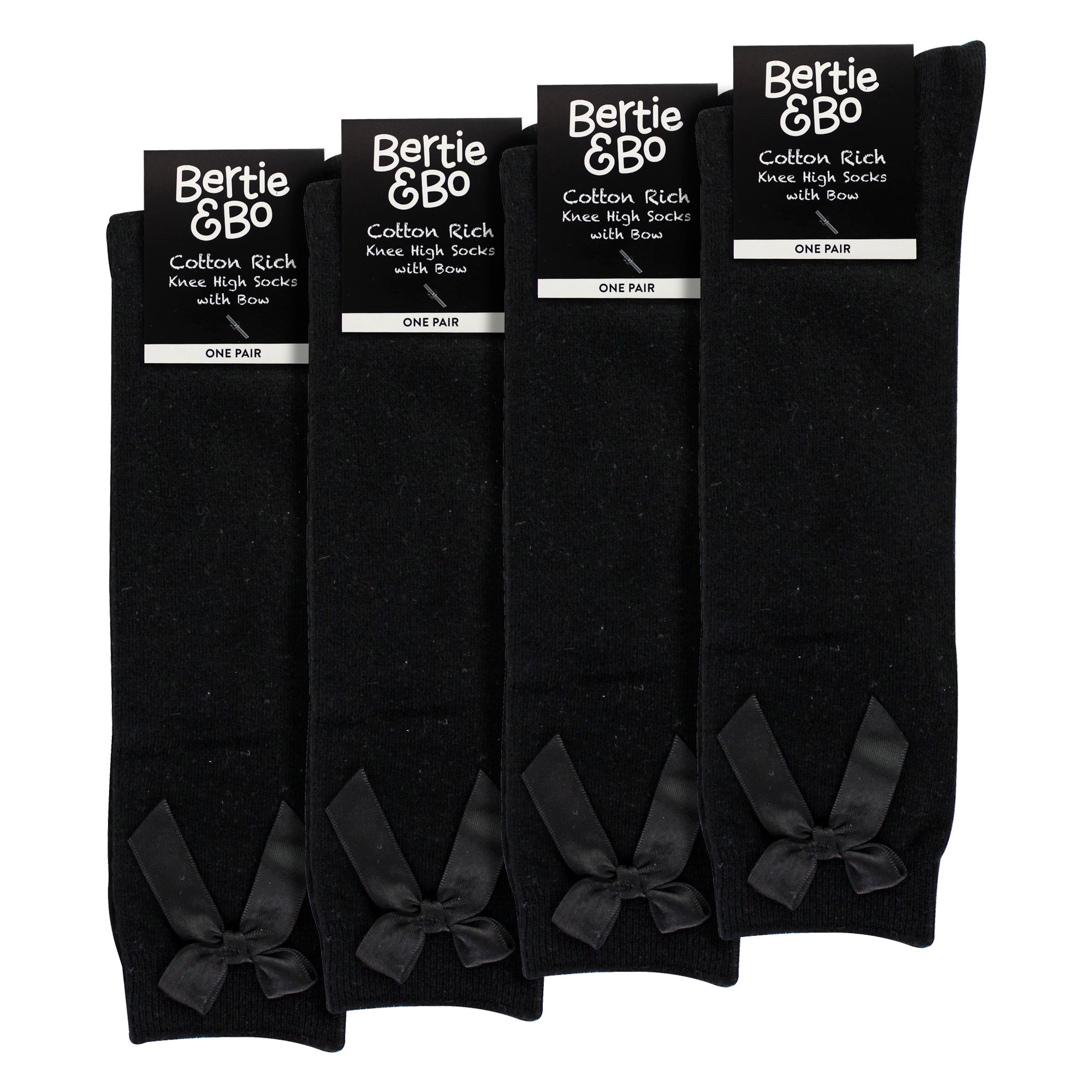 Girls 4 Pack Knee High School Socks with Ribbon Bow | Kids Plain Long Socks
