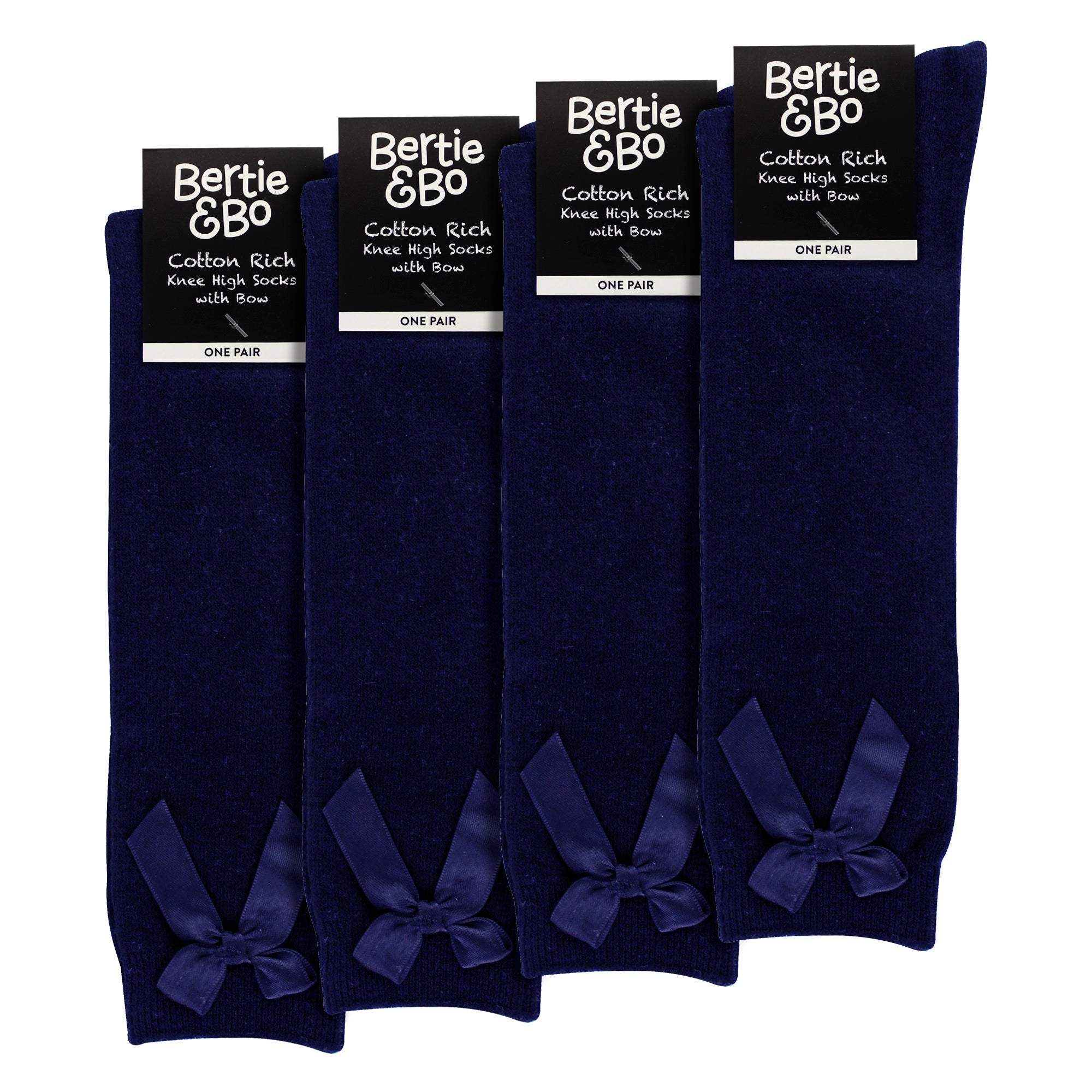 Girls 4 Pack Knee High School Socks with Ribbon Bow | Kids Plain Long Socks