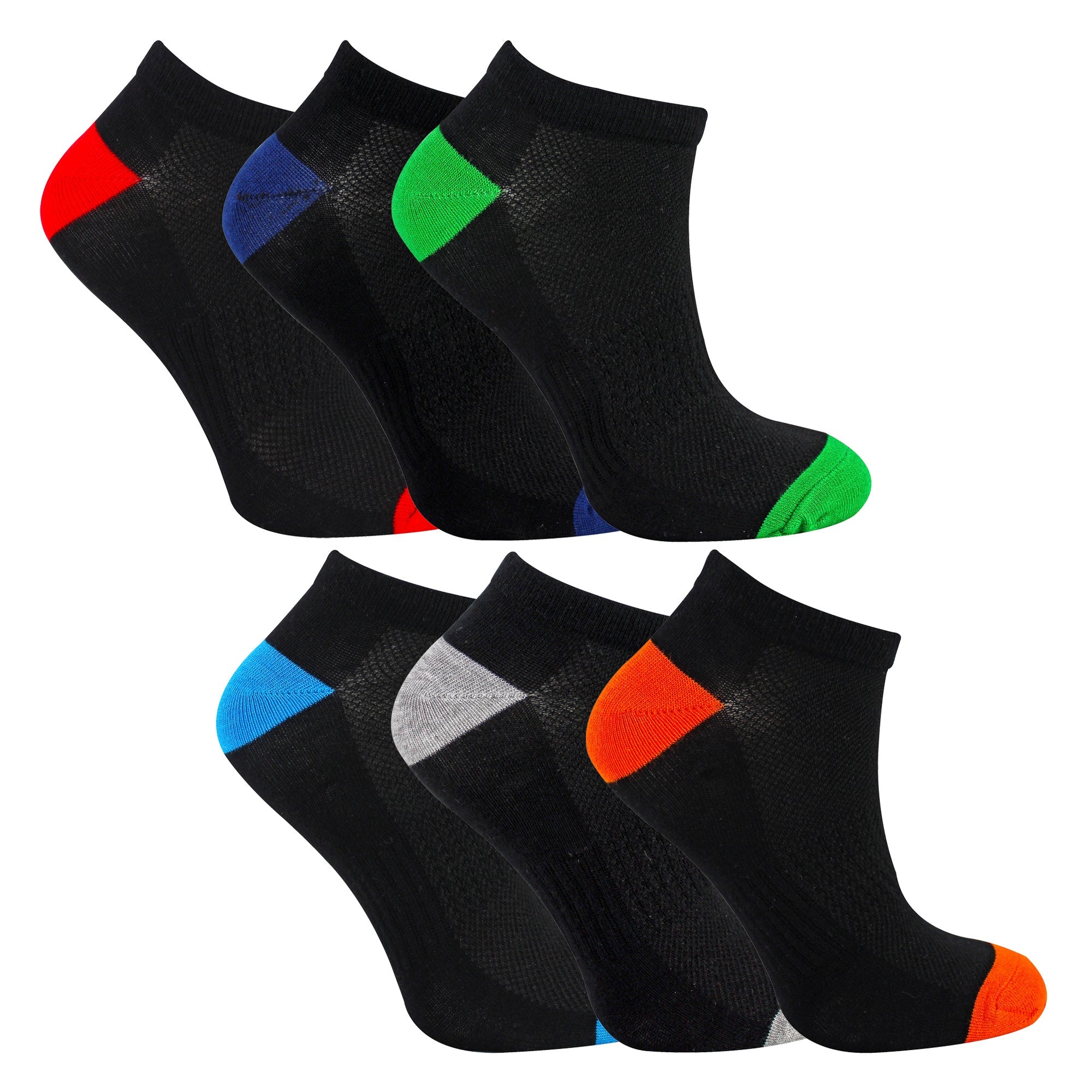 6 Pack Boys Bamboo Trainer Socks | Kids Black Low Cut Heel & Toe Socks