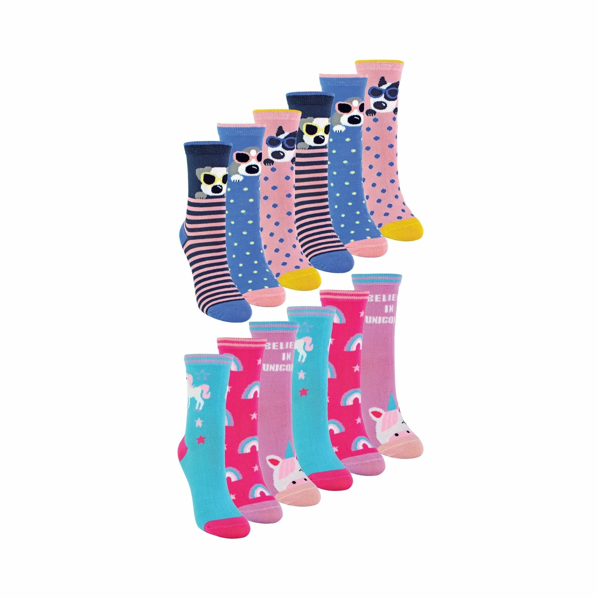 12 Pack Girls & Boys Novelty Soft Breathable Bamboo Trainer Socks