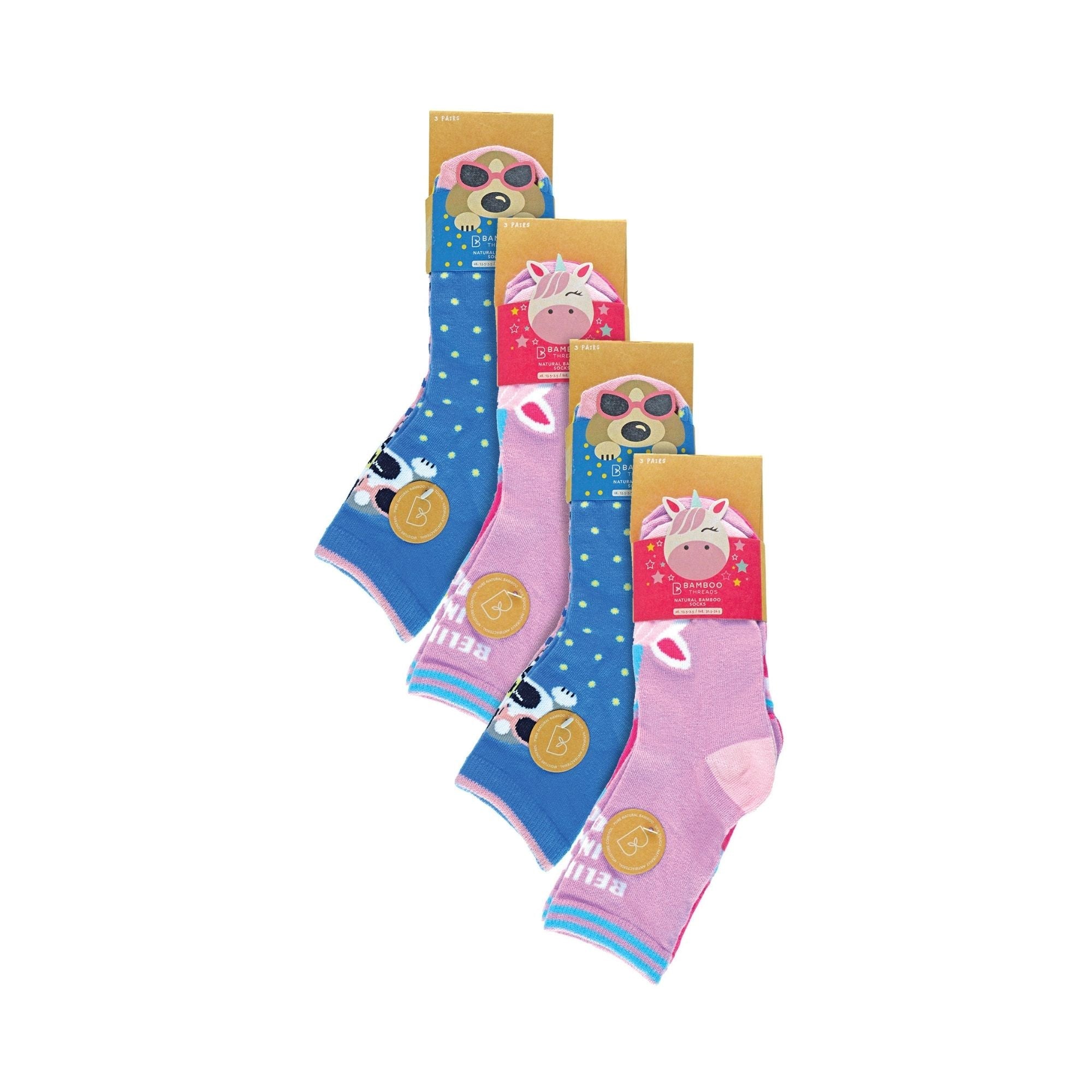 12 Pack Girls & Boys Novelty Soft Breathable Bamboo Trainer Socks