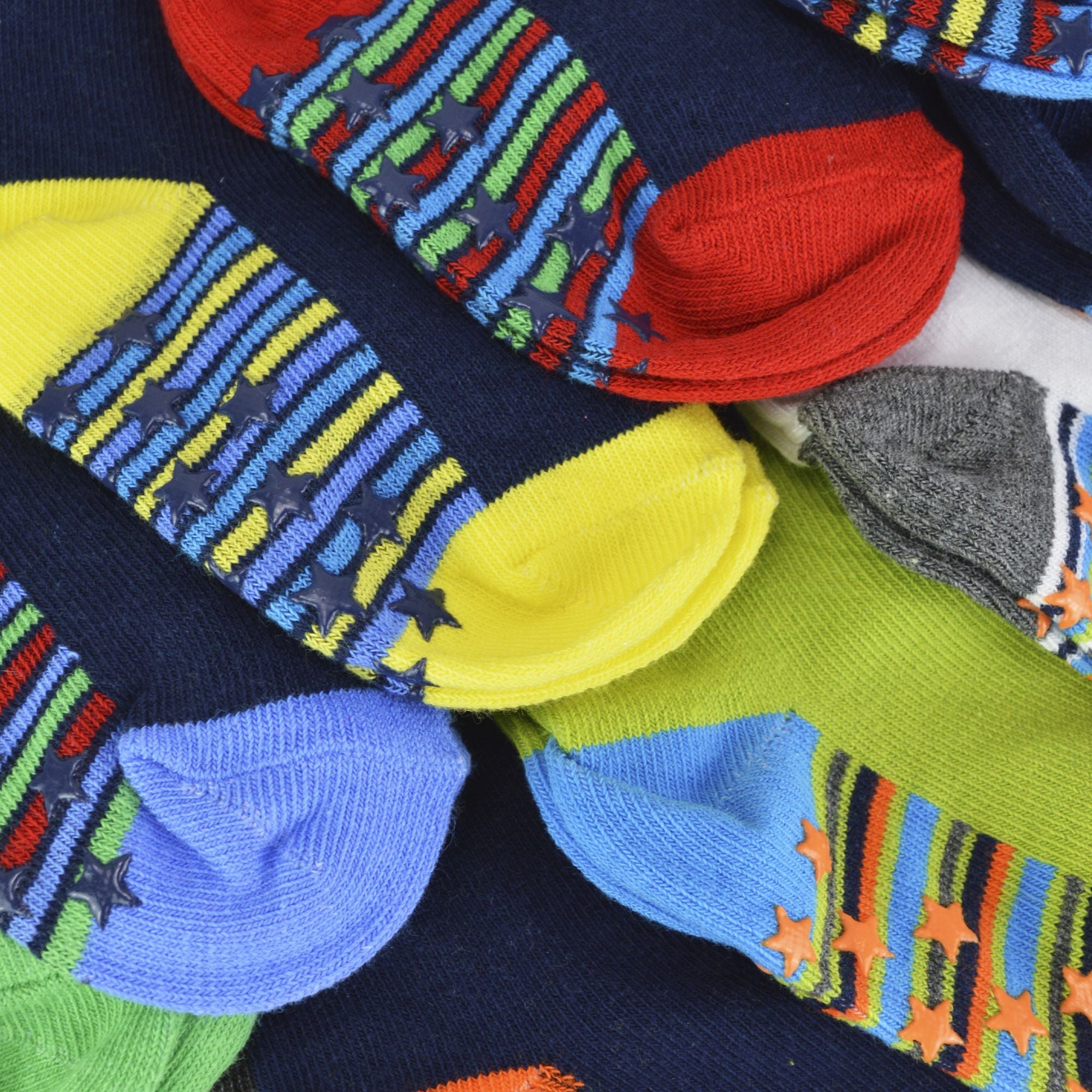 10 Pack Baby Boy Cotton Rich Non Slip Socks with Star Grippers