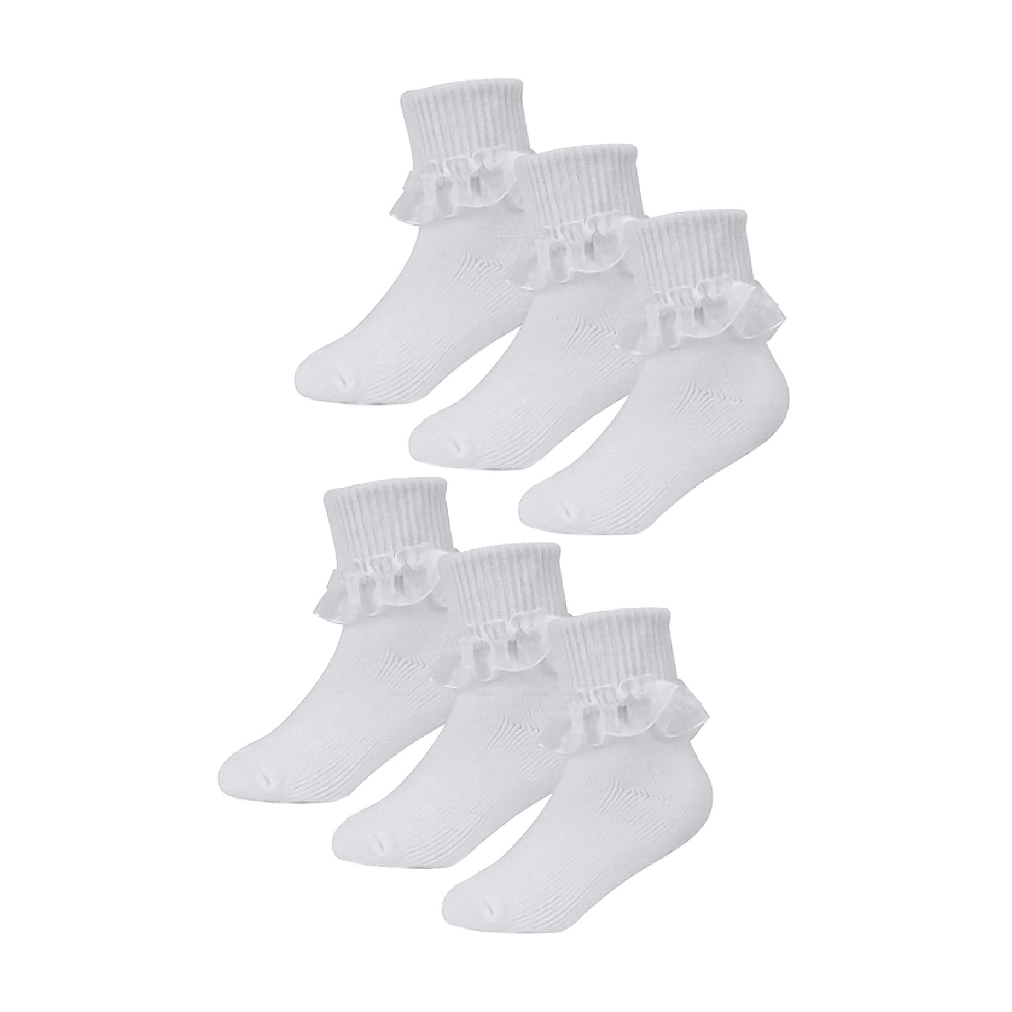 6 Pack Baby Girl Soft Cotton Rich Frilly Lace Socks (3 Sizes)