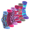 6 Pack Girls Animal Print Colourful Camo Socks