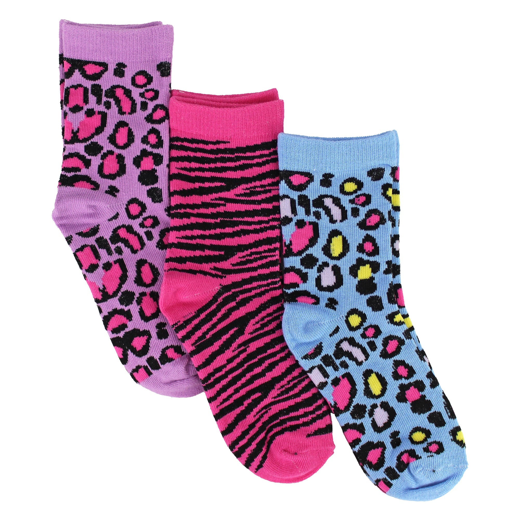 6 Pack Girls Animal Print Cotton Socks | Colourful Camo Patterned Socks