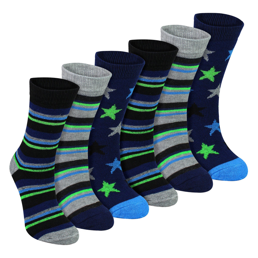 6 Pairs Boys Warm Bed Socks Stripes & Stars Patterned