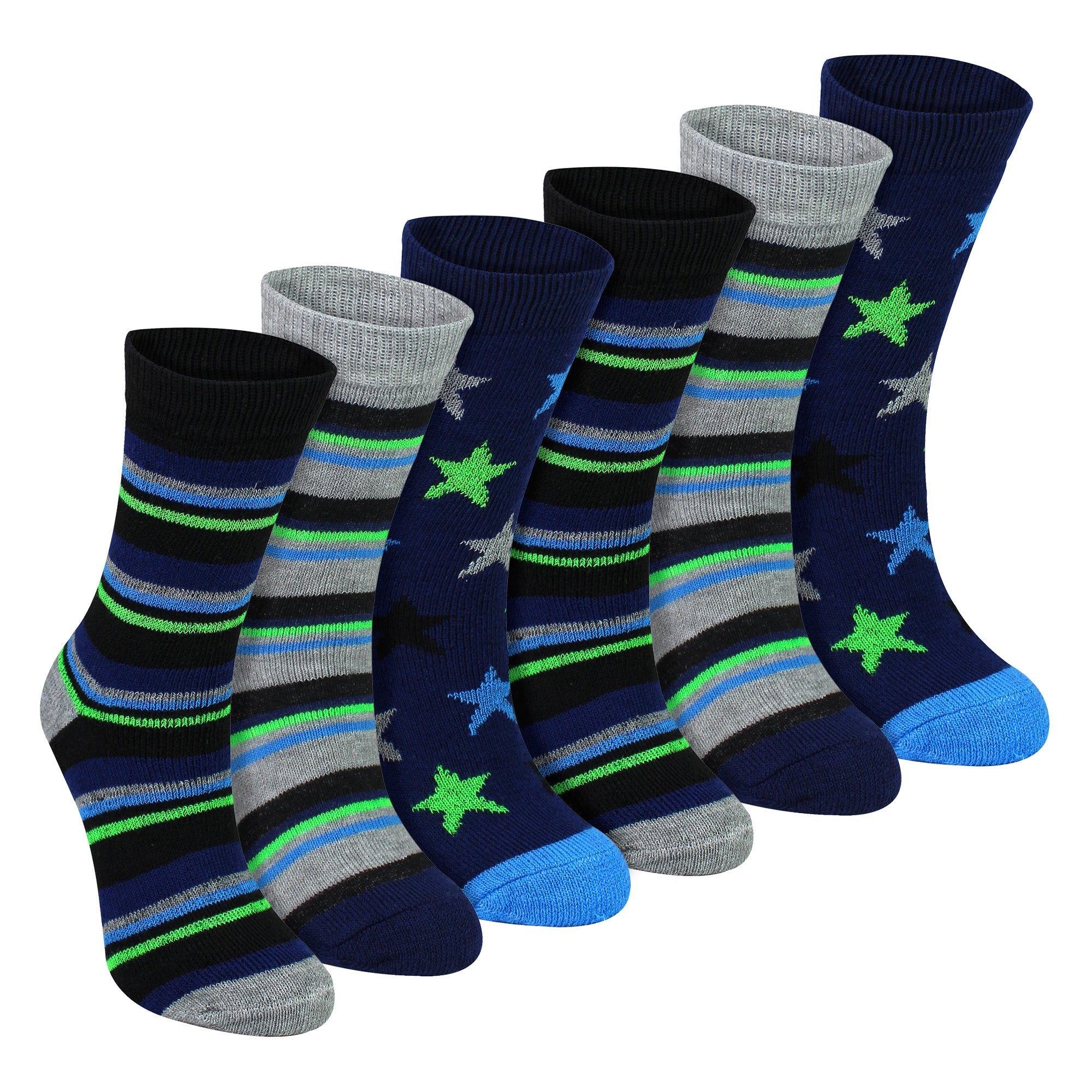 6 Pairs Boys Warm Bed Socks Stripes & Stars Patterned