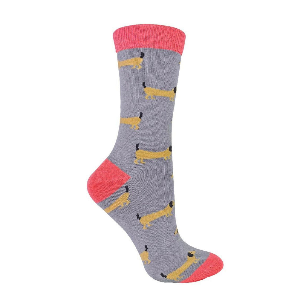 1 Pack Ladies Novelty Grey Sausage Dog Bamboo Socks