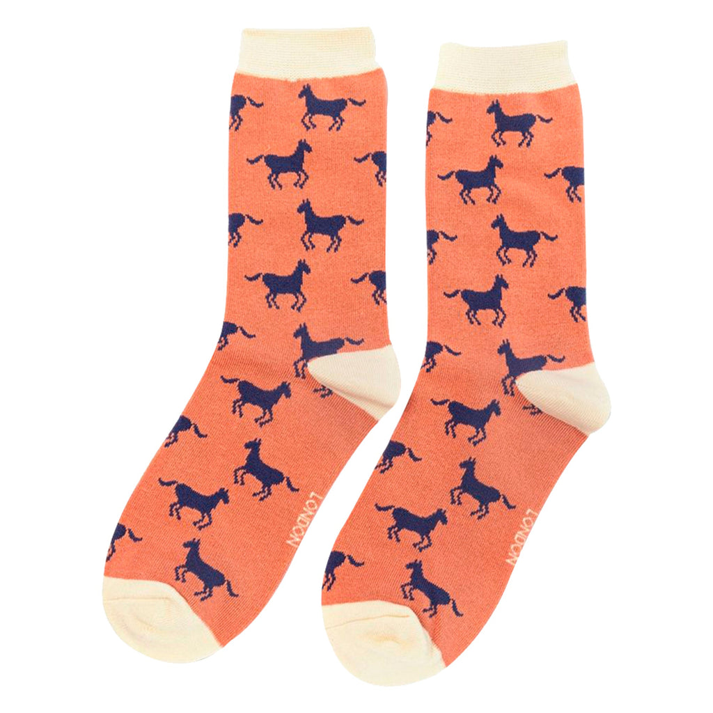 1 Pack Ladies Novelty Dusky Pink Horse Bamboo Socks