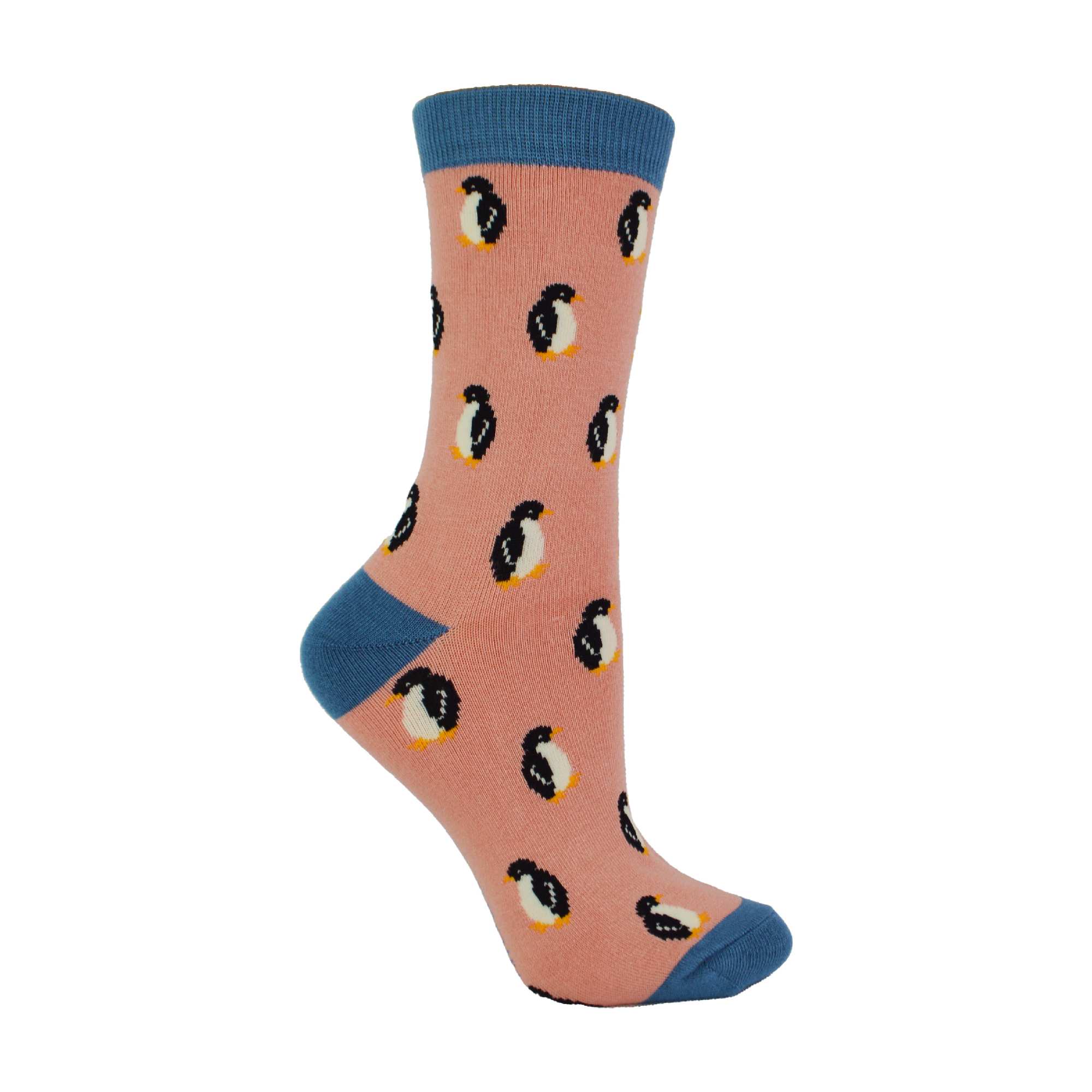 1 Pack Ladies Novelty Dusky Pink Penguin Bamboo Socks