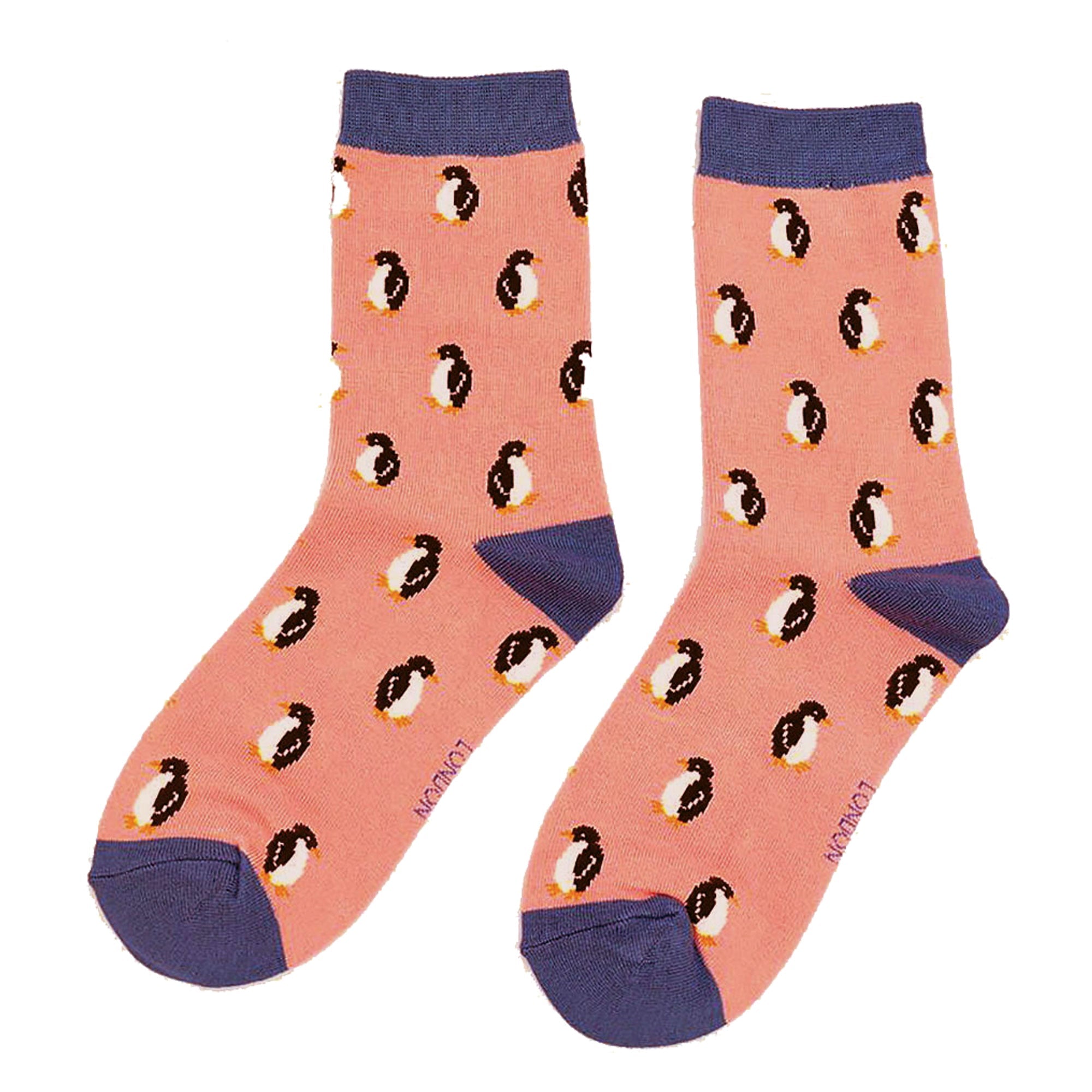 1 Pack Ladies Novelty Dusky Pink Penguin Bamboo Socks