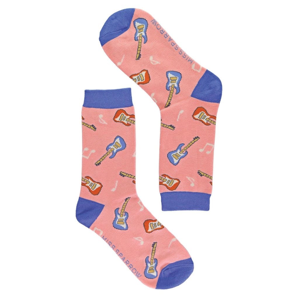 1 Pack Ladies Novelty Dusky Pink Guitar Bamboo Socks