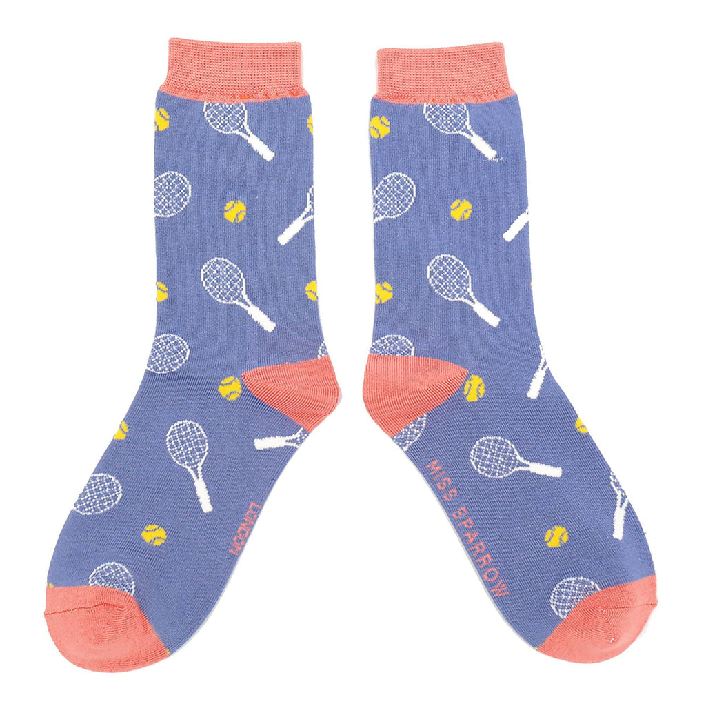 Ladies Novelty Bamboo Socks with Tennis Rackets Design