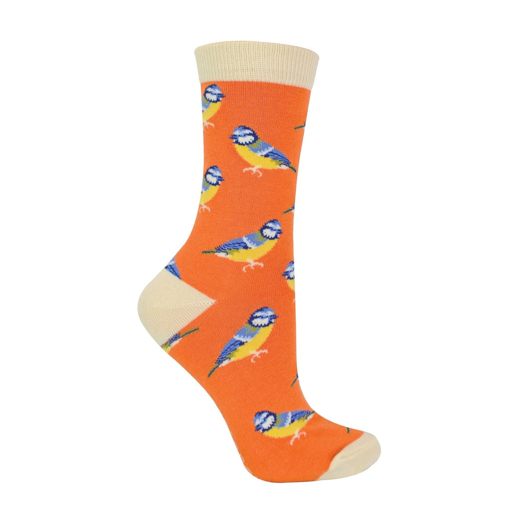 1 Pack Ladies Novelty Orange Bluetits Bamboo Socks