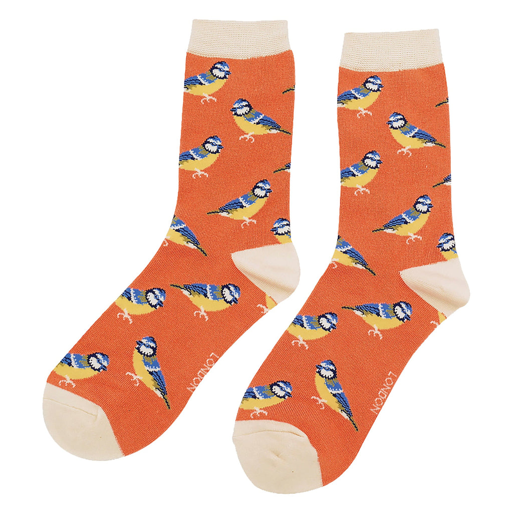 1 Pack Ladies Novelty Orange Bluetits Bamboo Socks