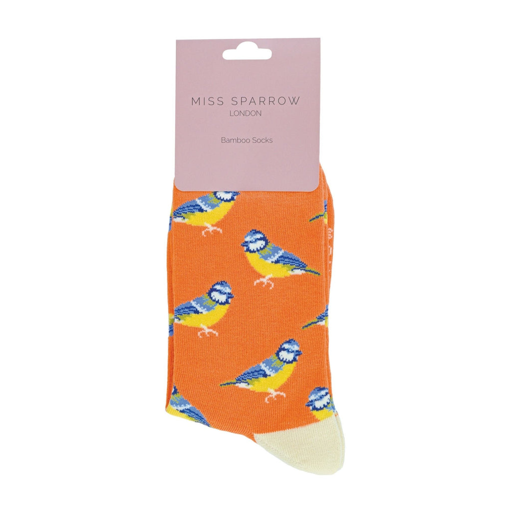 1 Pack Ladies Novelty Orange Bluetits Bamboo Socks
