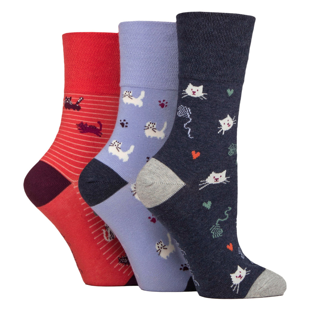 6 Pairs Ladies  NON ELASTIC Cotton Rich Wildlife Dogs Cats Patterned Socks