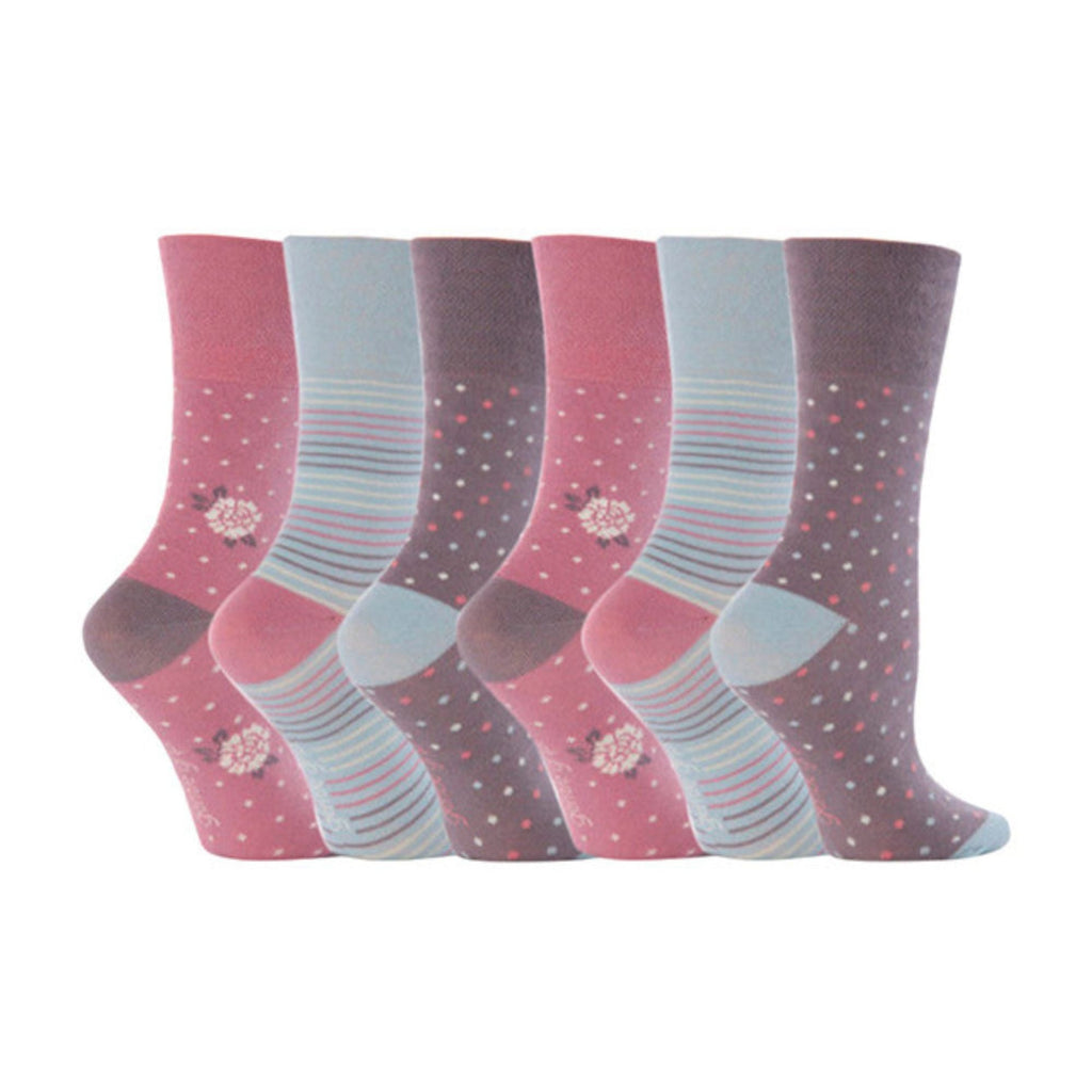6 Pack Ladies Non Elastic Patterned Cotton Socks for Poor Circulation