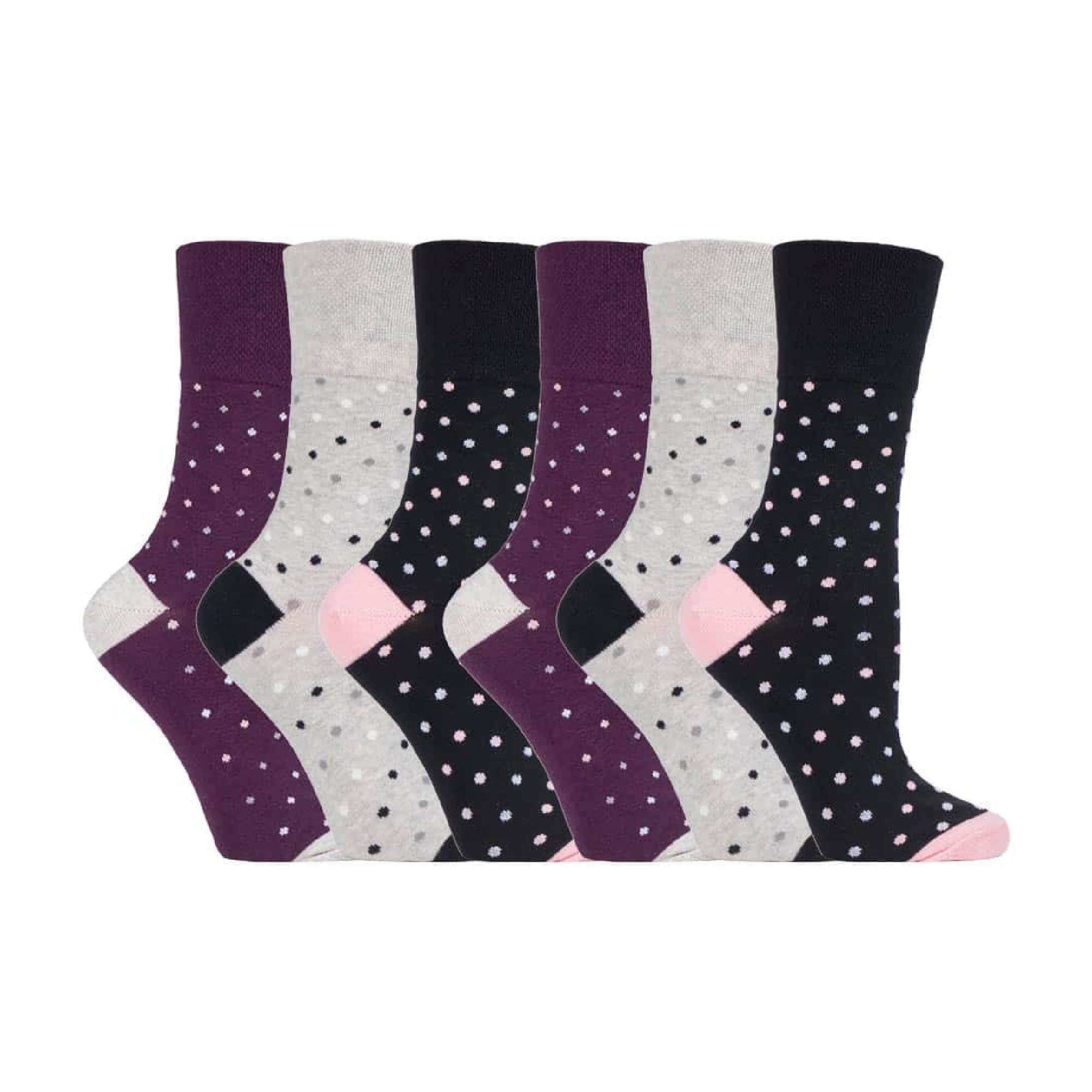 6 Pack Ladies Patterned Cotton Non Elastic Socks