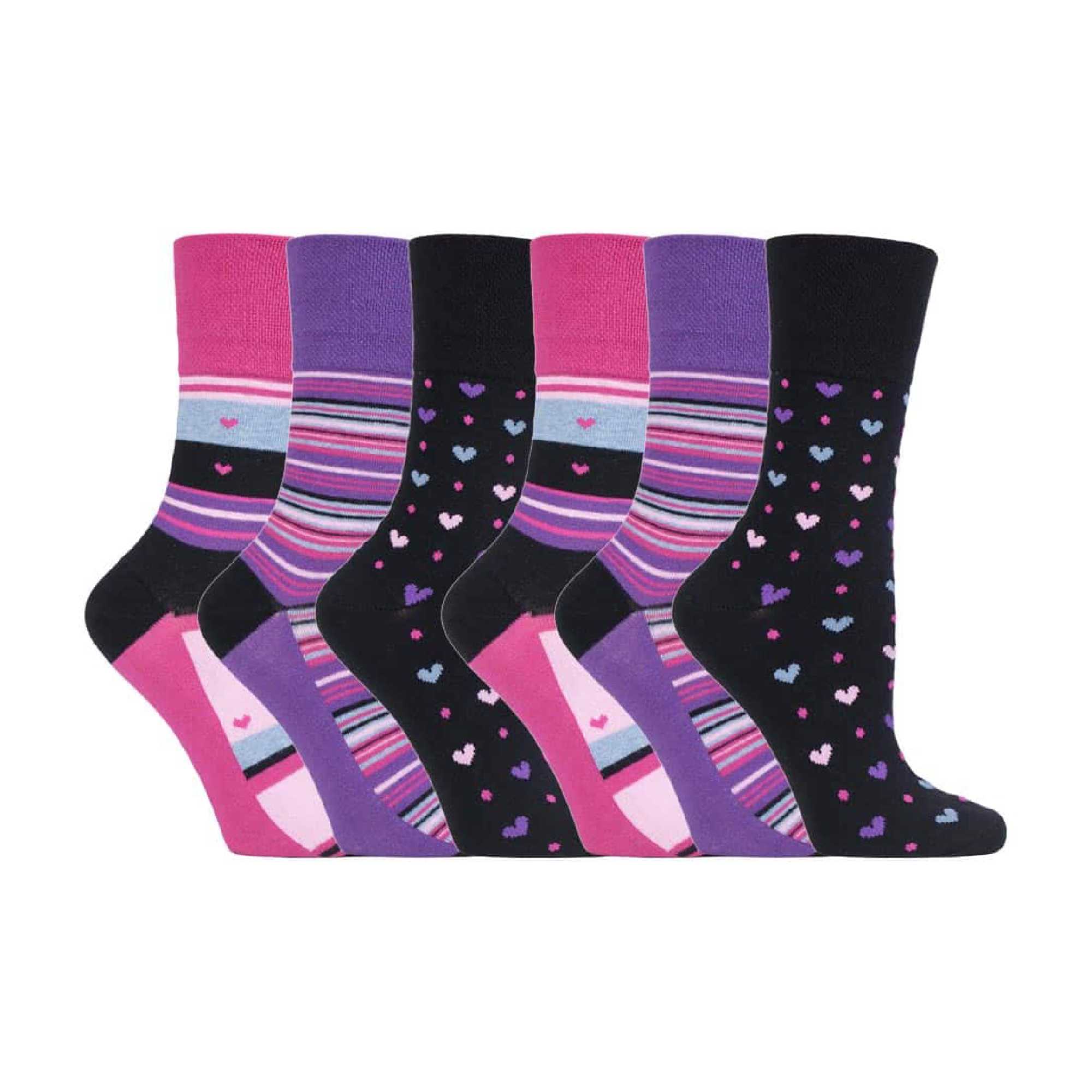 6 Pack Ladies Patterned Non Elastic Cotton Socks