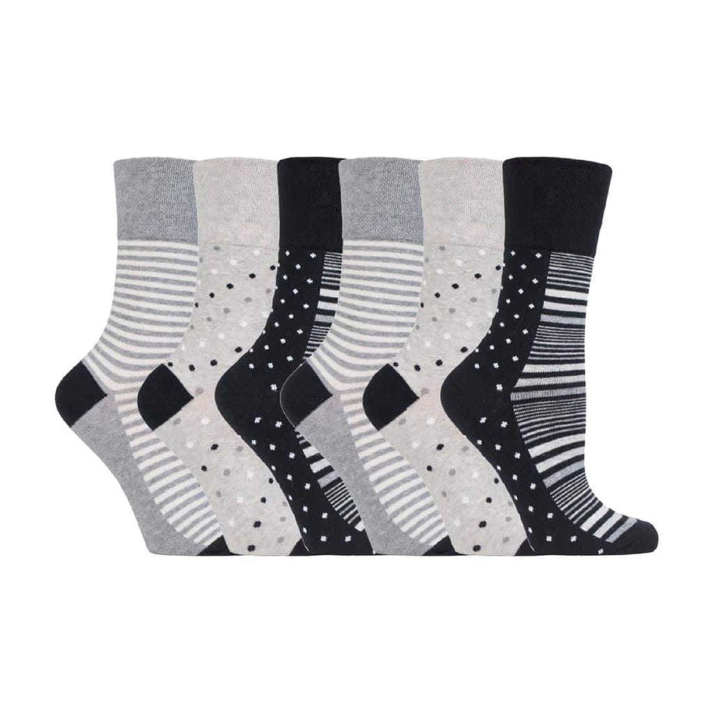 6 Pack Ladies Patterned Non Elastic Cotton Socks