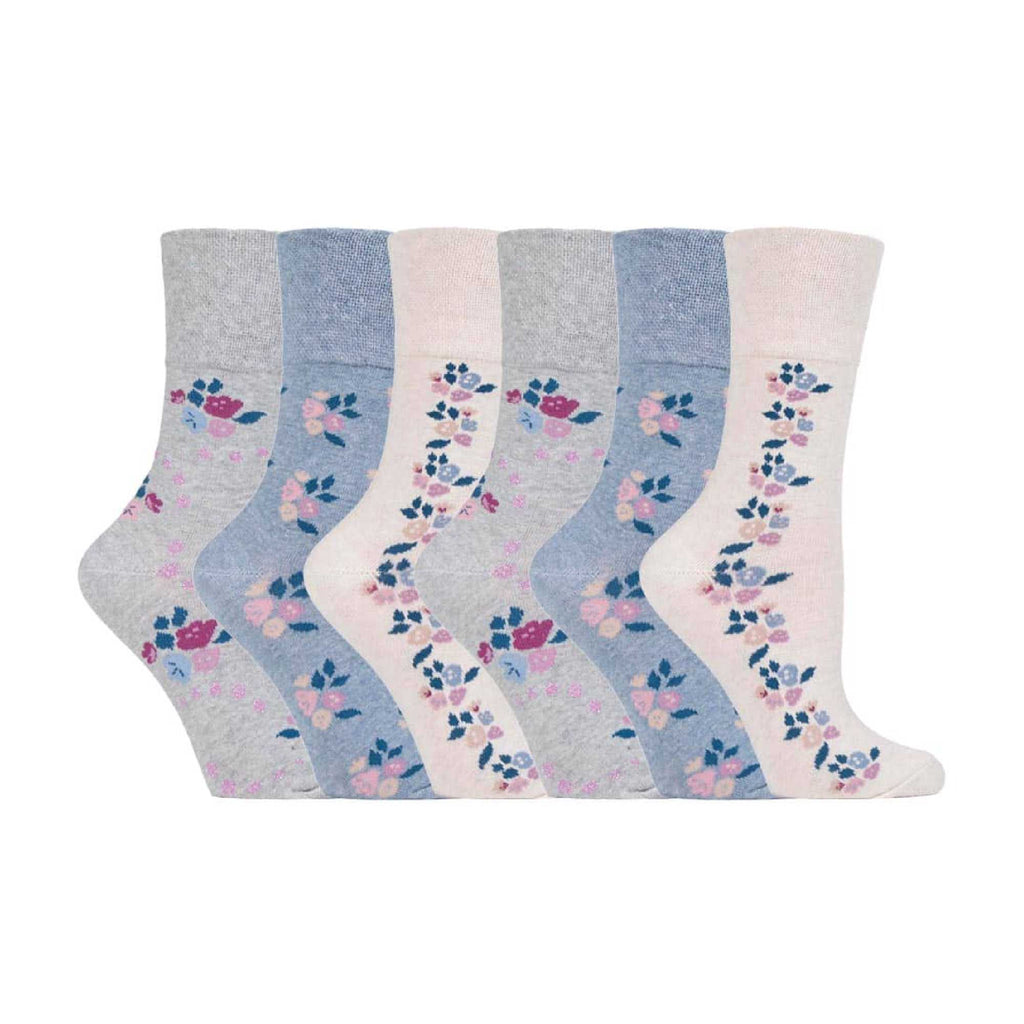 6 Pack Ladies Patterned Non Elastic Cotton Socks