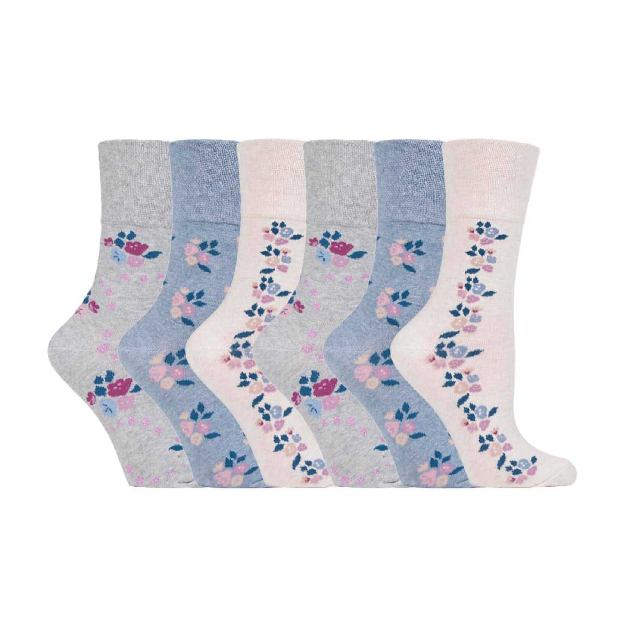 6 Pack Ladies Patterned Cotton Non Elastic Socks