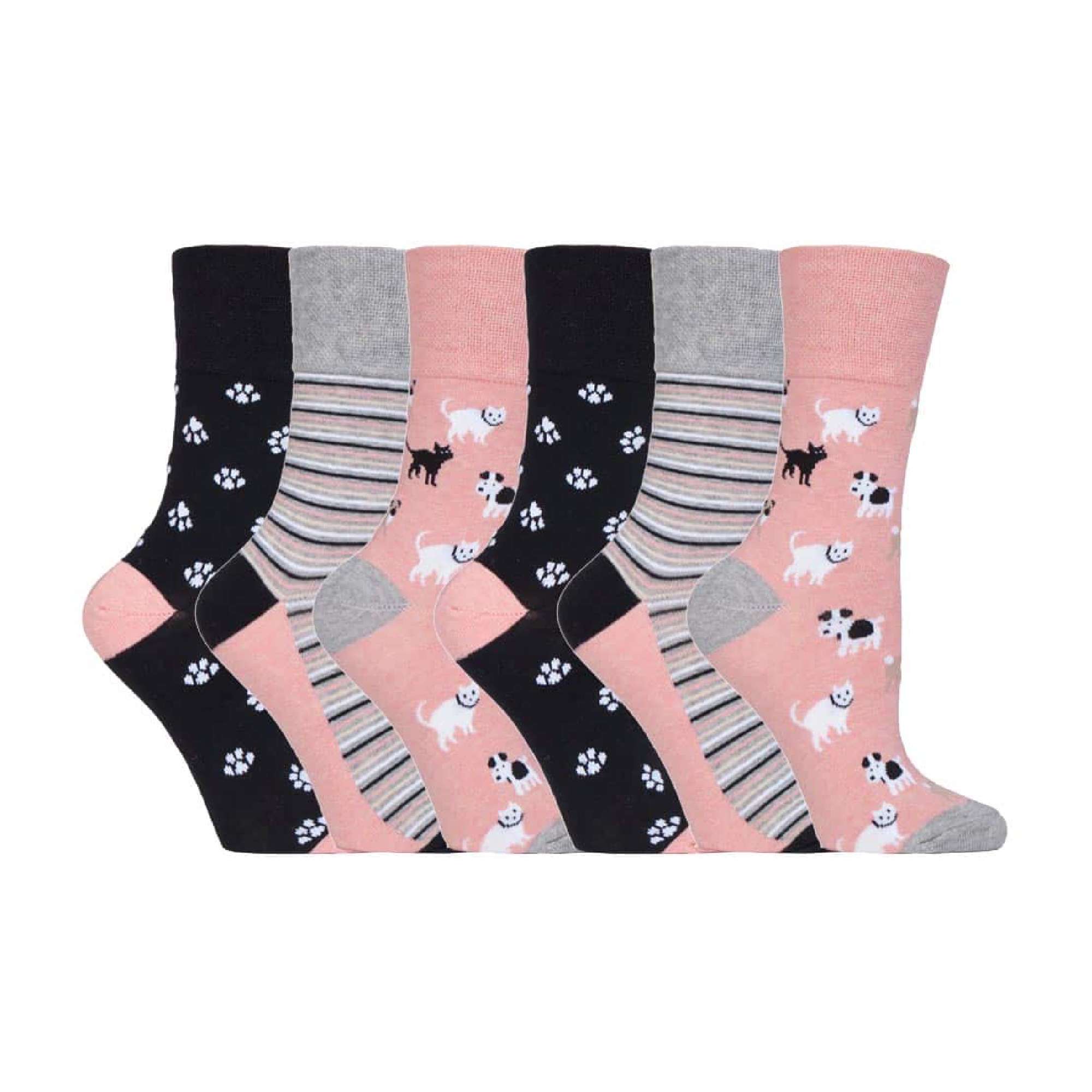 6 Pack Ladies Non Elastic Loose Top Patterned Cotton Rich Socks