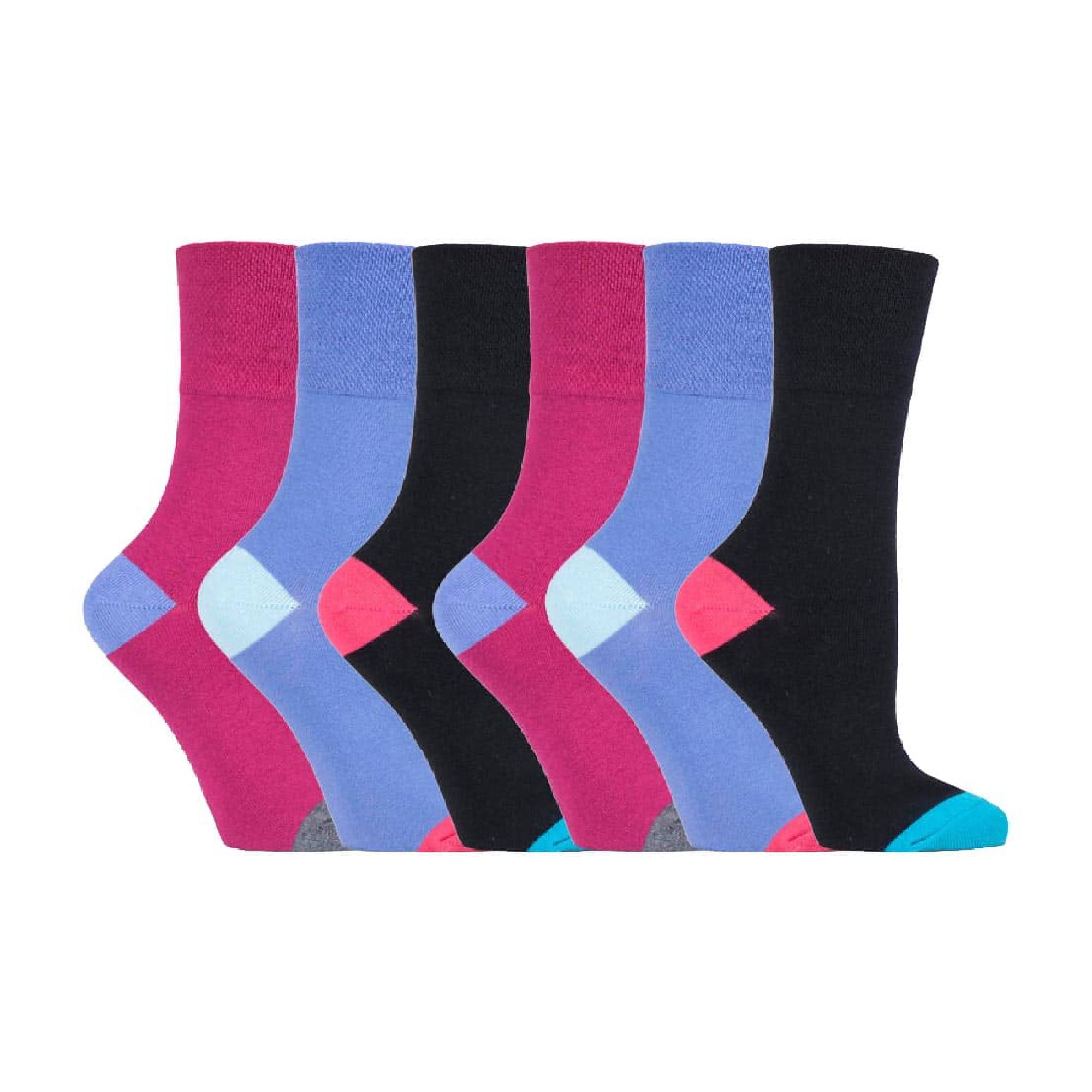 6 Pack Ladies Non Elastic Patterned Cotton Rich Socks