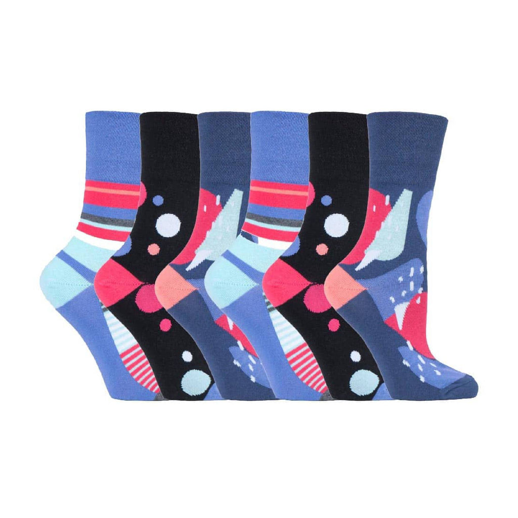 6 Pack Ladies Patterned Cotton Non Elastic Socks