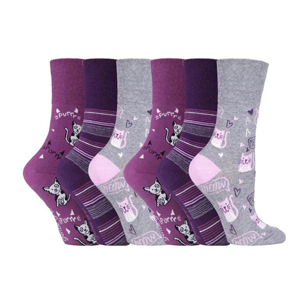 6 Pack Ladies Patterned Cotton Non Elastic Socks