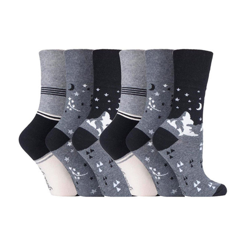 6 Pack Ladies Patterned Cotton Non Elastic Socks