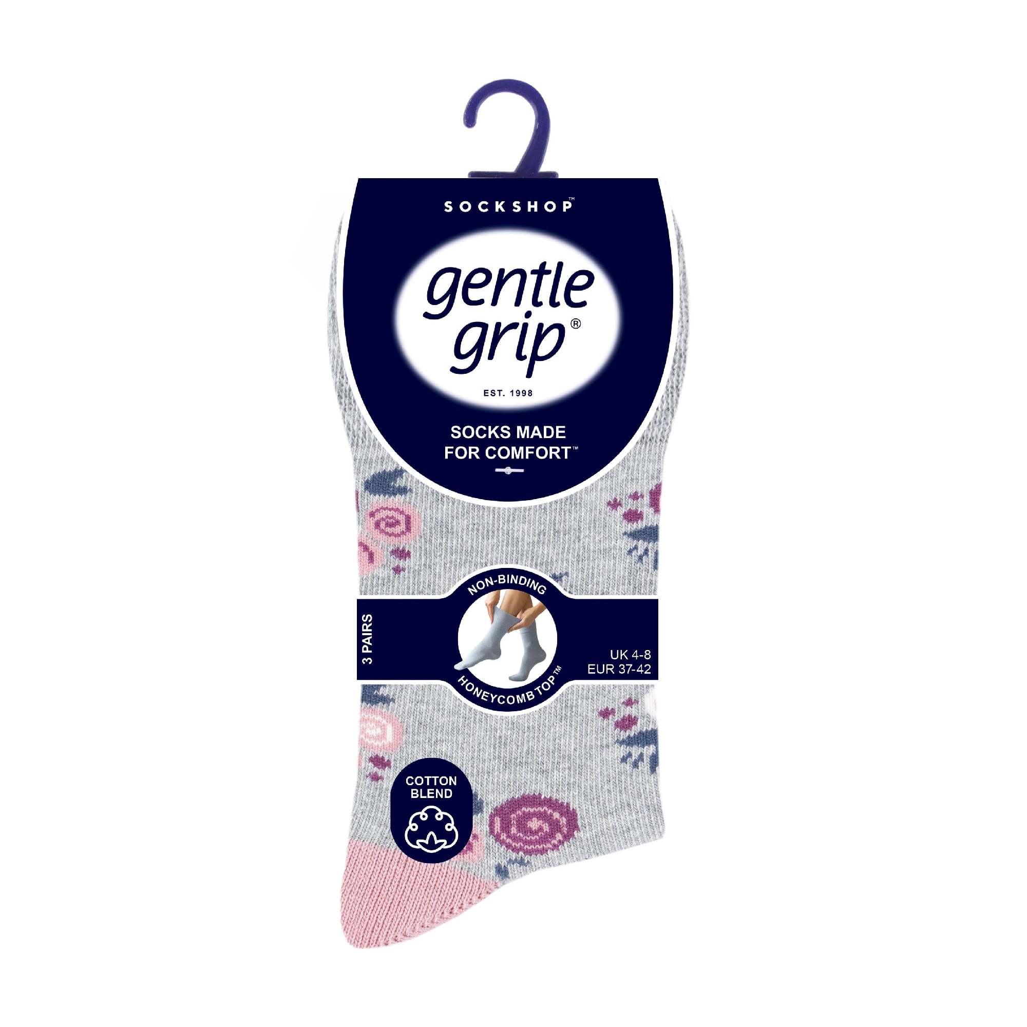 6 Pack Ladies Patterned Cotton Non Elastic Socks