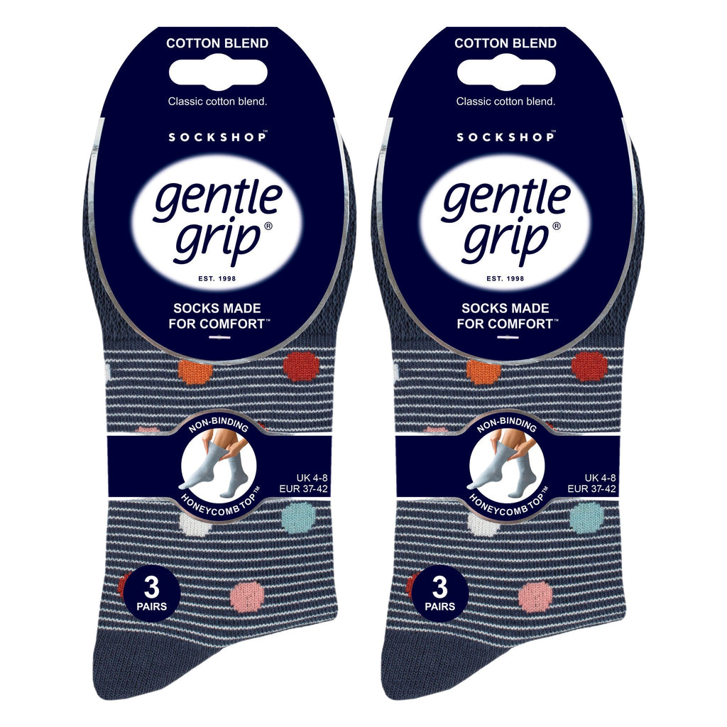 6 Pack Ladies Patterned Cotton Non Elastic Socks