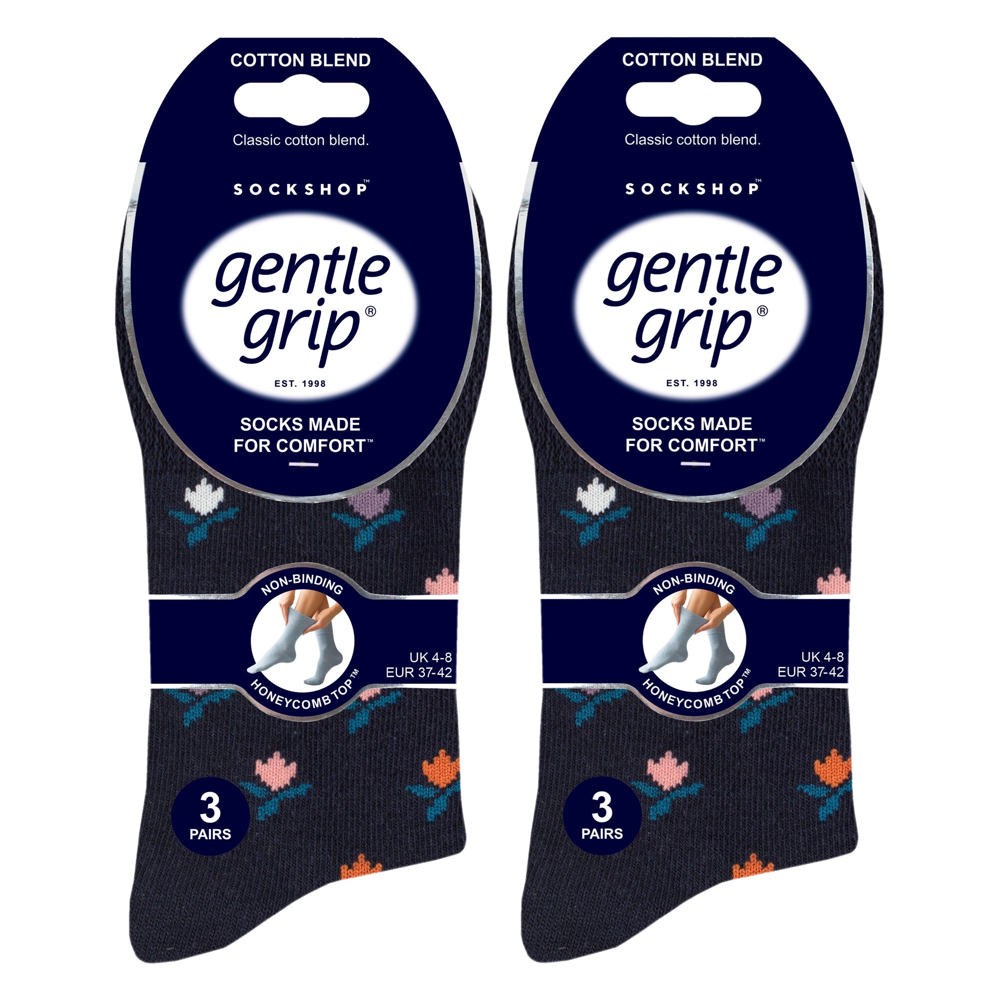6 Pack Ladies Patterned Cotton Non Elastic Socks