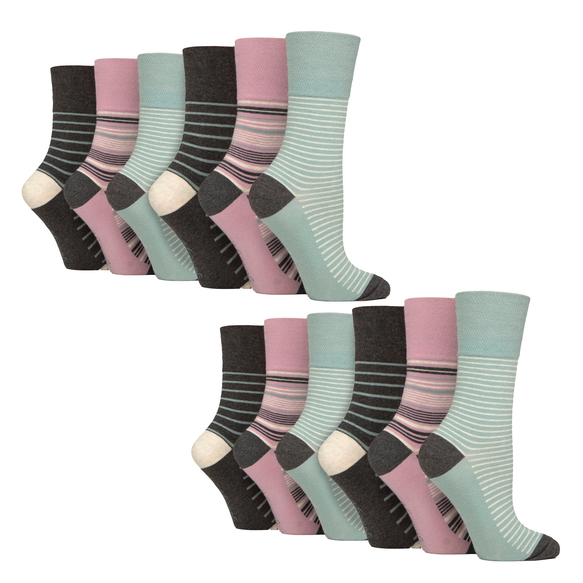 12 Pairs Ladies Cotton Socks | Patterned Soft Non-Binding Everyday Socks