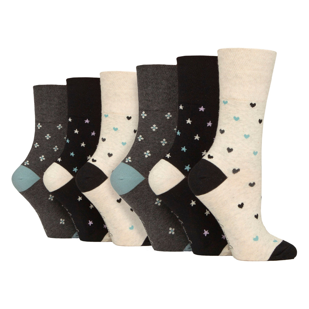 6 Pairs Ladies Cotton Socks | Patterned Soft Non-Binding Everyday Socks