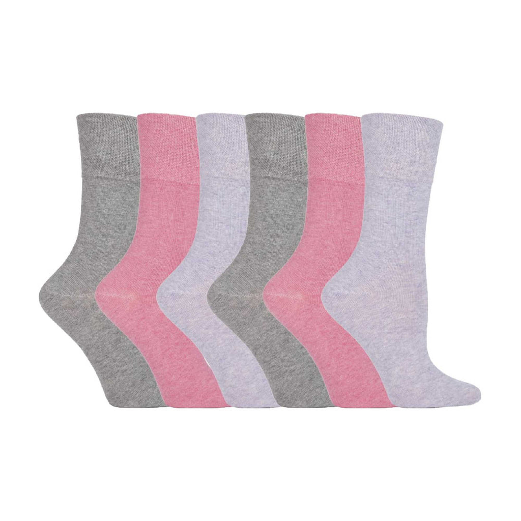 6 Pack Ladies Non Elastic Plain Coloured Cotton Socks