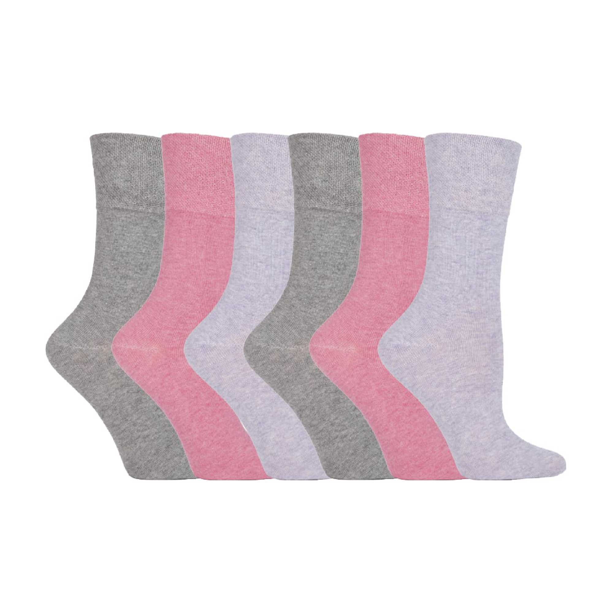 6 Pack Ladies Non Elastic Plain Coloured Cotton Socks