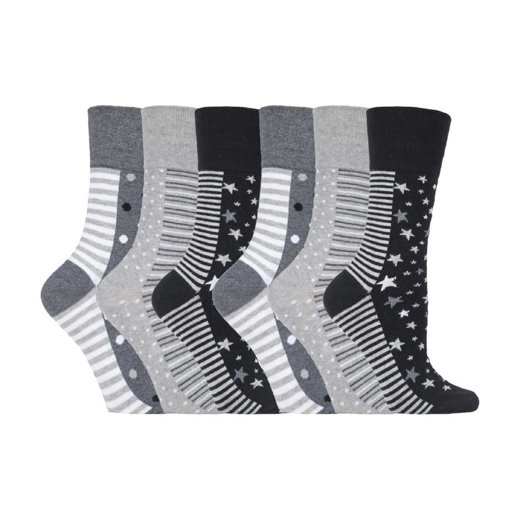 6 Pack Ladies Patterned Non Elastic Cotton Socks