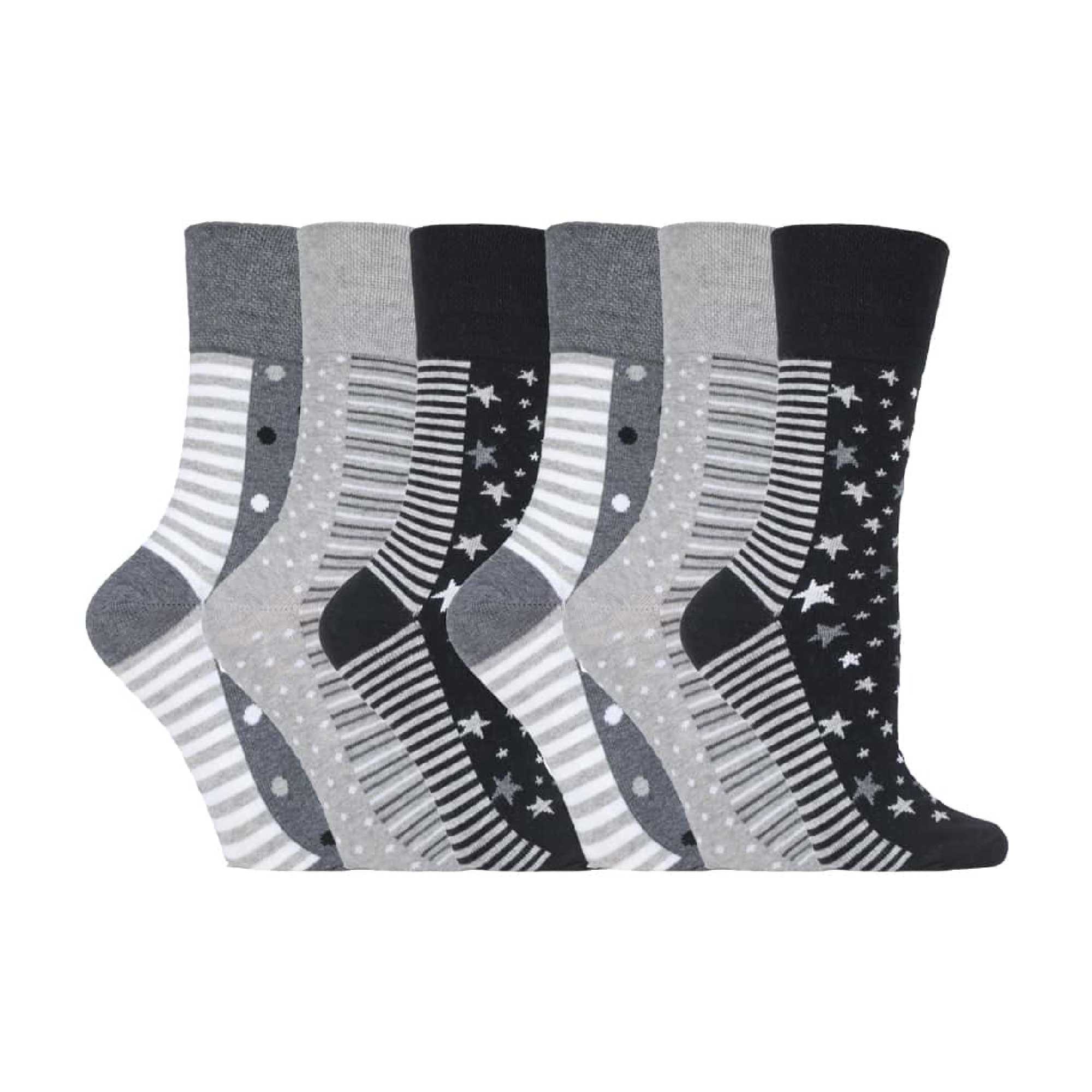 6 Pack Ladies Patterned Non Elastic Cotton Socks